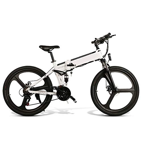Elektrofahrräder : CARACHOME 26-Zoll-Falt-Elektrofahrrad, E-Bike für Erwachsene, 48-V-10-Ah-350-W-Motor mit USB-Ladeanschluss für Mobiltelefone und Kotflügel, Weiß