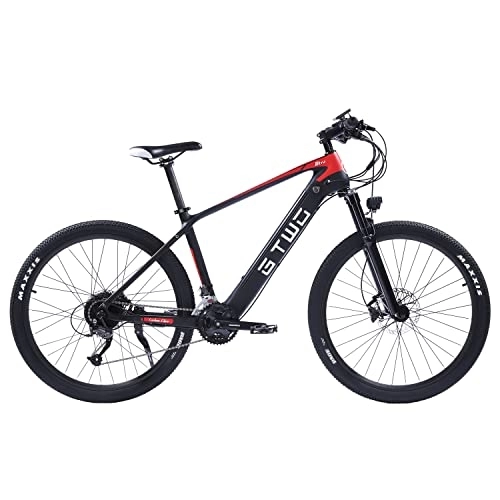 Elektrofahrräder : CF275 Erwachsene Ebike 27, 5 Zoll 27-Gang-Mountainbike Leichter Kohlefaserrahmen Luftfederung Vorderradgabel (Schwarz rot)
