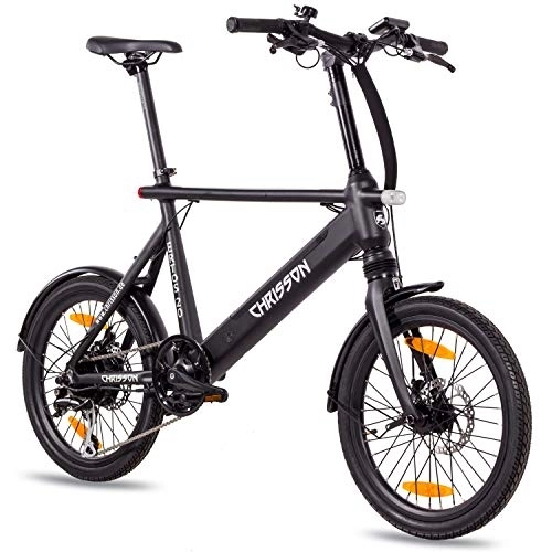 Elektrofahrräder : CHRISSON 20 Zoll E-Bike City Bike ERTOS 20 schwarz matt - Elektrofahrrad mit Bafang Hinterrad - Nabenmotor 250W, 36V, 30 Nm, Pedelec für Damen und Herren, praktisches E-City Bike
