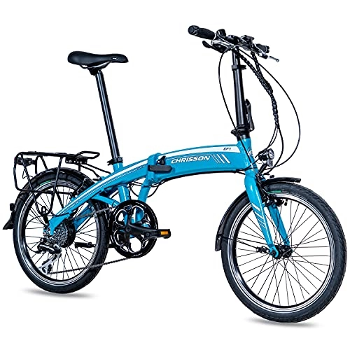 Elektrofahrräder : CHRISSON 20 Zoll E-Bike City Klapprad EF1 blau - E-Faltrad mit Ananda Nabenmotor 250W, 36V und 40 Nm, Pedelec Faltrad für Damen und Herren, praktisches Elektro Klappfahrrad, perfekt für die Stadt
