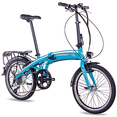 Elektrofahrräder : CHRISSON 20 Zoll E-Bike City Klapprad EF1 blau - E-Faltrad mit Bafang Nabenmotor 250W, 36V und 30 Nm, Pedelec Faltrad für Damen und Herren, praktisches Elektro Klappfahrrad, perfekt für die Stadt
