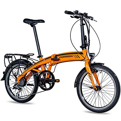 Elektrofahrräder : CHRISSON 20 Zoll E-Bike City Klapprad EF1 orange - E-Faltrad mit Ananda Nabenmotor 250W, 36V und 40 Nm, Pedelec Faltrad für Damen und Herren, praktisches Elektro Klappfahrrad, perfekt für die Stadt