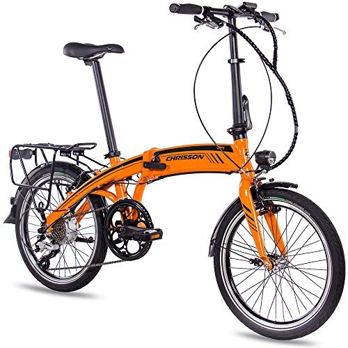 Elektrofahrräder : CHRISSON 20 Zoll E-Bike City Klapprad EF1 orange - E-Faltrad mit Bafang Nabenmotor 250W, 36V und 30 Nm, Pedelec Faltrad für Damen und Herren, praktisches Elektro Klappfahrrad, perfekt für die Stadt
