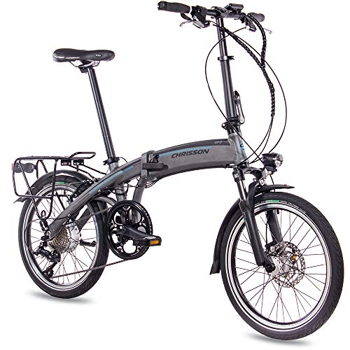 Elektrofahrräder : CHRISSON 20 Zoll E-Bike Klapprad EF2 grau matt - E-Faltrad mit Bafang Nabenmotor 250W, 36V, 30 Nm, Pedelec Faltrad für Damen und Herren, praktisches Elektro Klapprad