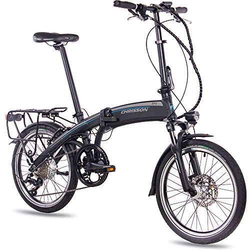 Elektrofahrräder : CHRISSON 20 Zoll E-Bike Klapprad EF2 schwarz matt - E-Faltrad mit Bafang Nabenmotor 250W, 36V, 30 Nm, Pedelec Faltrad für Damen und Herren, praktisches Elektro Klapprad