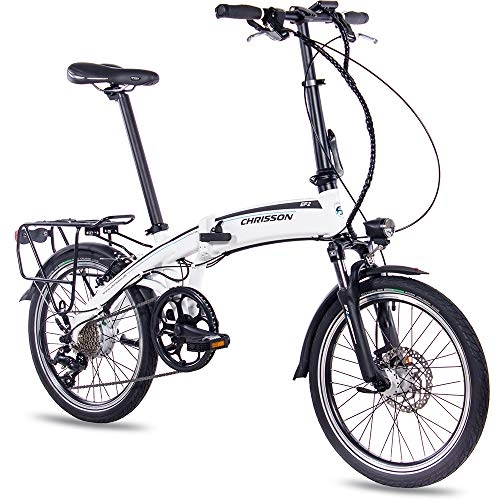 Elektrofahrräder : CHRISSON 20 Zoll E-Bike Klapprad EF2 Weiss matt - E-Faltrad mit Bafang Nabenmotor 250W, 36V, 30 Nm, Pedelec Faltrad für Damen und Herren, praktisches Elektro Klapprad