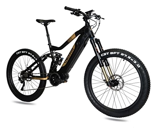 Elektrofahrräder : CHRISSON 27, 5 Zoll Oversized eFully E-Mountainbike E-Bike eXDURO 612Wh Mittelmotor 85Nm 10G Deore Schwarz-Gold