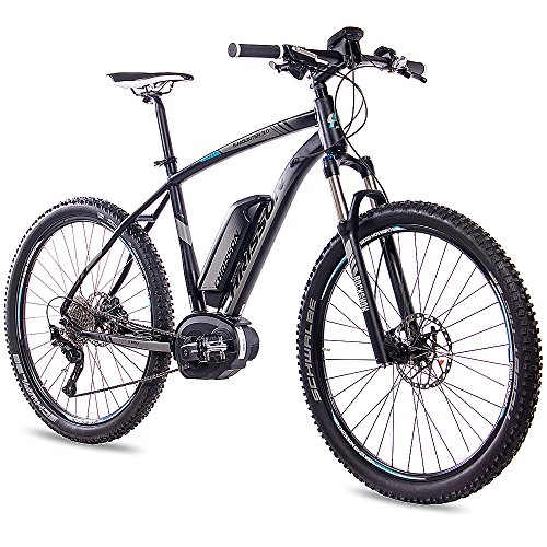 Elektrofahrräder : CHRISSON 27, 5 Zoll Pedelec E-Bike E-Mountainbike E-Mounter 3.0 mit 10G DEORE XT Bosch PLINE CX und Powerpack500 schwarz matt 44cm