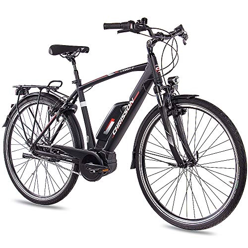 Elektrofahrräder : CHRISSON 28 Zoll E-Bike Pedelec Herrenrad E-Rounder 2019 mit 7G Nexus Bosch Active Line Gen3 40Nm 150km schwarz matt