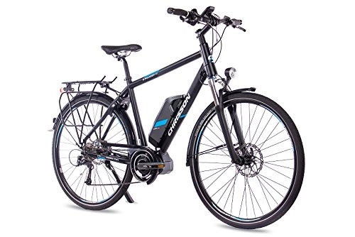 Elektrofahrräder : CHRISSON E-Bike 28 Zoll Trekkingrad City Bike E-Rounder Gent mit 9G DEORE & Shimano Steps schwarz matt
