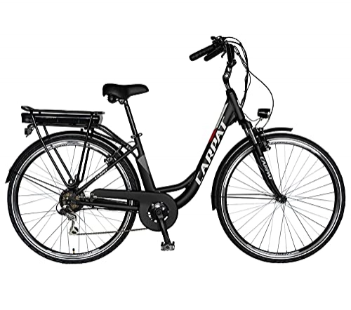 Elektrofahrräder : City Elektrofahrrad (E-Bike), 28 Zoll Räder, 250W Motor, Max Autonomy 60 Km, Carpat C10 / 10E, Shimano Tourney TY-21S-GS, Schwarz / Weiß Farbe