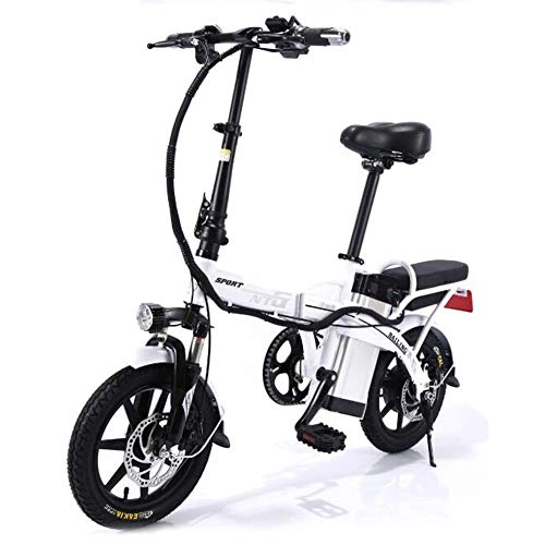 Elektrofahrräder : CJCJ-LOVE Folding Electric Bike, 14-Zoll-48V / 350W / 10Ah Hohe Konfiguration E-Bike Erwachsene / Kinder Elektro-Fahrrad, Removable Wiederaufladbare Lithium-Batterie, Weiß