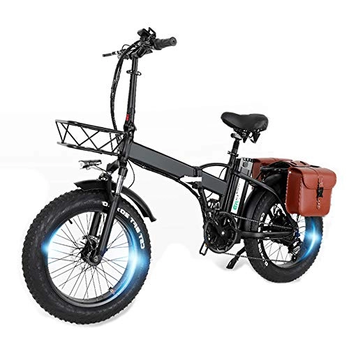 Elektrofahrräder : CMACEWHEEL GW20 750W 20-Zoll-Elektrofaltrad, 4, 0-facher Reifen, 48-V-leistungsstarke Lithiumbatterie, Snowbike, Power Assist-Fahrrad (15Ah + Tasche)