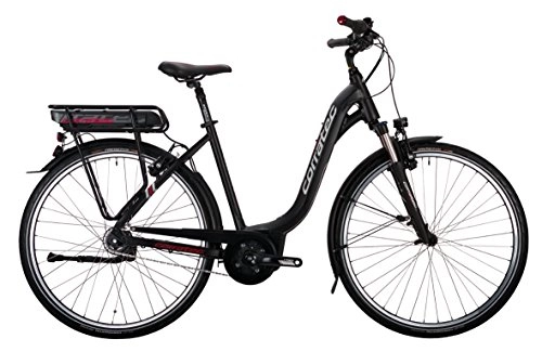 Elektrofahrräder : Corratec Damen E-Power 28 Urban Active 8s Coaster 400 Wave Fahrrad, Schwarz matt / Silber / Dunkel Rot, 45