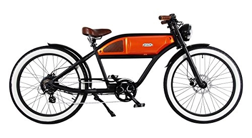 Elektrofahrräder : Cruiser vintage Style E-Bike Fahrrad Greaser black-orange