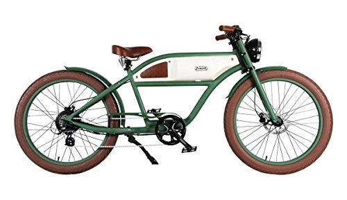 Elektrofahrräder : Cruiser vintage Style E-Bike Fahrrad Greaser green-white