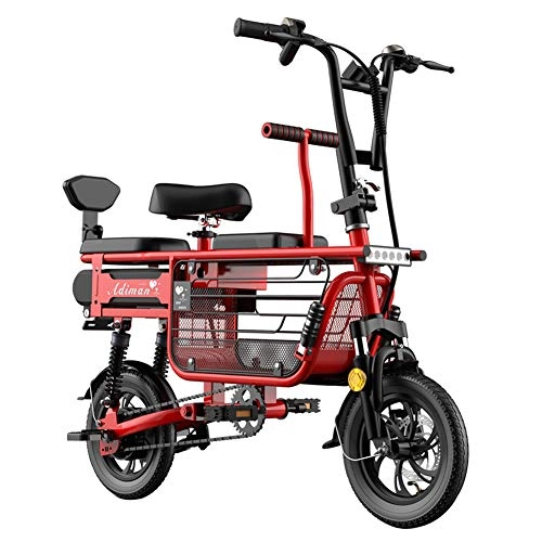 Elektrofahrräder : CYC 12 Zoll Elektro Fahrrad Faltbares Elektrofahrrad Aufbewahrungskorb mit Großer Kapazität Kohlenstoffreicher Stahl 48v 8-25ah Lithium-akku 350w Motor 3 Modi Kann 200 Kg Tragen City-e-Bike, Rot, 20AH