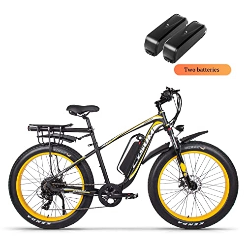 Elektrofahrräder : Cysum CM-980 E-Bike für Herren 48V 17AH Fat 26"4.0 Mountainbike Elektrofahrrad (Gelb-Doppelte Batterie)