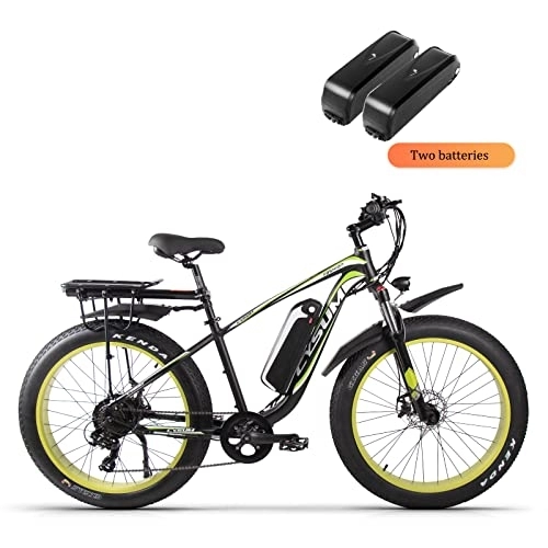 Elektrofahrräder : Cysum CM-980 E-Bike für Herren 48V 17AH Fat 26"4.0 Mountainbike Elektrofahrrad (Grün-Doppelte Batterie)