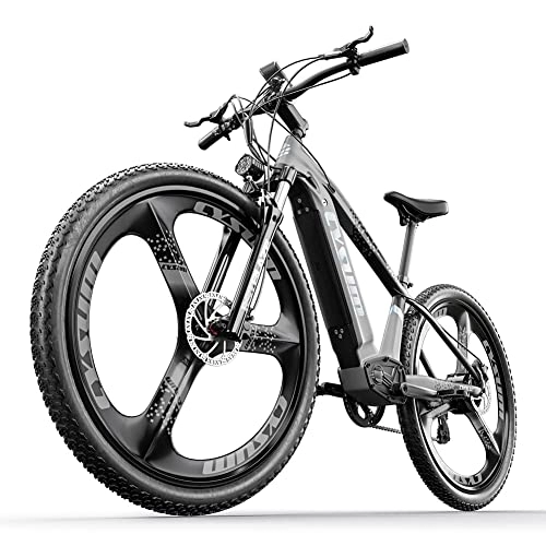 Elektrofahrräder : cysum CM520 Herren-Elektrofahrrad, 29-Zoll-Elektro-Mountainbike für Erwachsene, 48 V 14 Ah Li-Akku, Shimano 7-Gang-Straßen-Mountain-E-Bike, einteiliger Felge, Ausdauer 85 km, Scheibenbremsen (Grau)