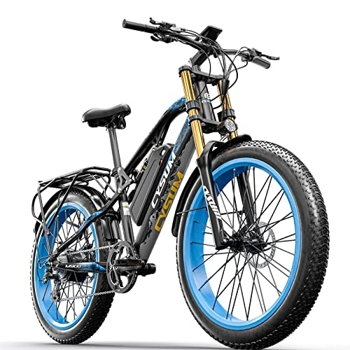 Elektrofahrräder : cysum CM900 Plus elektrisches Fahrrad elektrisches Mountainbike Erwachsener Mann Frau 26 '' Fetter Reifen ebike 48v 17ah Lithium-Batterie Shimano 9-Gang-elektrofahrrad (Schwarz Blau)
