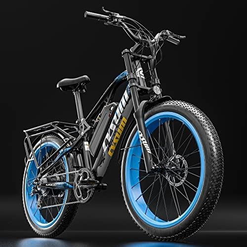 Elektrofahrräder : cysum CM900 Pro Elektro-Mountainbike Elektrofahrrad für Erwachsene Mann Frau 26 Zoll Fettreifen E-Bike 48 V 17 Ah Lithium-Batterie Hydraulische Scheibenbremse Elektrofahrrad (Blau)