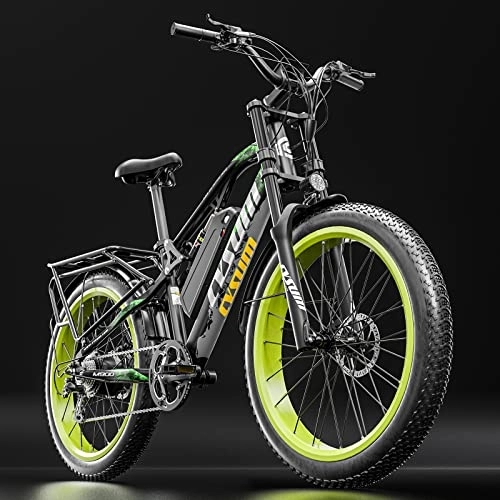 Elektrofahrräder : cysum CM900 Pro Elektro-Mountainbike Elektrofahrrad für Erwachsene Mann Frau 26 Zoll Fettreifen E-Bike 48 V 17 Ah Lithium-Batterie Hydraulische Scheibenbremse Elektrofahrrad (Grün)