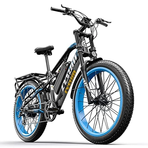 Elektrofahrräder : Cysum Elektrofahrrad für Herren CM-900 26"4.0 Fat Tire Snow E-Bike Mountainbike (blau-pro)