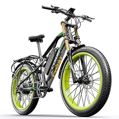 Elektrofahrräder : cysum M900 E-Bike für Männer, Fat Tire 26 Zoll Elektrofahrräder, Mountainbikes mit Akku 48V 17Ah (Schwarz und Grün)