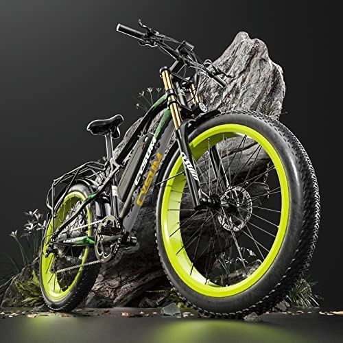 Elektrofahrräder : CYSUM M900 Ebike, 26 Zoll Elektrofahrräder Herren, 48V 17AH Lithium Batterie, Beach Mountain Fat Tire Elektrofahrrad, Shimano 9 Speed Hydraulic Disc Brakes Mountainbike(Schwarz Grün)