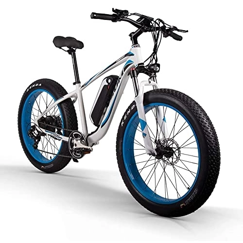 Elektrofahrräder : Cysum M980 26 Zoll elektrisches Mountainbike, 48V / 17Ah Lithium-Ionen-Akku, Shimano 7-Gang, E-Bike für Erwachsene (Blau)