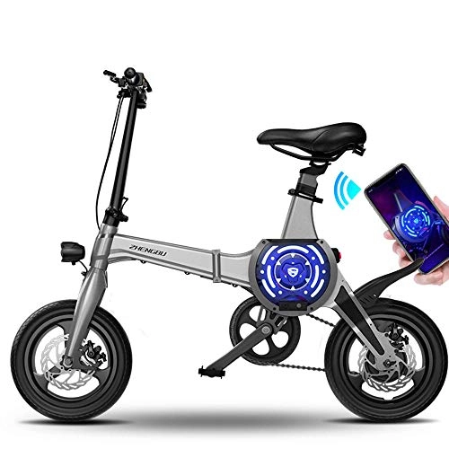 Elektrofahrräder : CYYC 14 Zoll Intelligent Faltbare Aluminiumlegierung Elektrofahrrad Moped Lithiumbatterie 36V 10Ah 400W-Silber