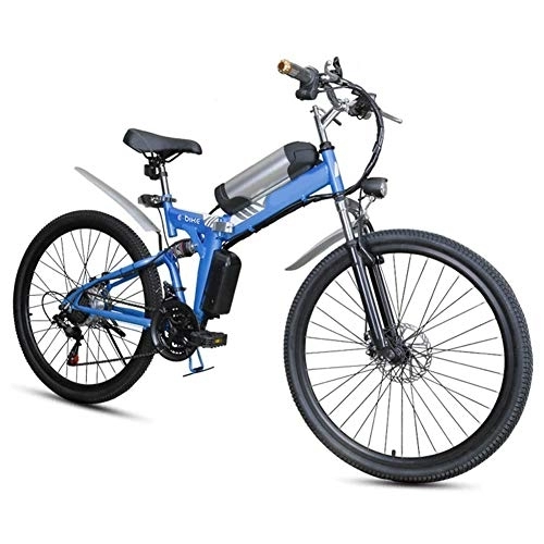 Elektrofahrräder : D&XQX Elektrisches Fahrrad, Folding Elektro-Mountainbike, 26 * 4Inch Fat Tire Bikes 7 Geschwindigkeiten Ebikes für Erwachsene mit Front-LED-Licht-Doppelscheibenbremse Hybrid-Fahrrad 36V / 8AH, Blau