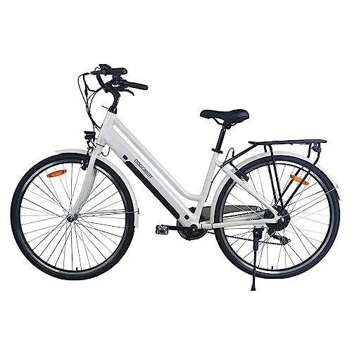 Elektrofahrräder : degtnb Elektro Hybrid Fahrrad für Erwachsene, Urban Commuter E-Bike, 350W Bürstenloser Motor, 36V 10.4AH Akku, 27, 5 Zoll Reifen, 3 Fahrmodi, Heckablage (Weiß)