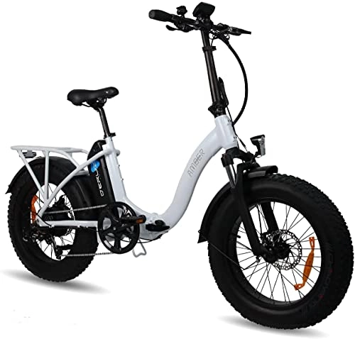 Elektrofahrräder : DERUIZ Amber Ebike Erwachsene 20 Zoll Schneefahrrad Elektrofahrrad Fette Reifen Fahrrad, 7 Gänge Hinterradmotor, Abnehmbare Lithium-Ionen-Akku 48V (Weiss)