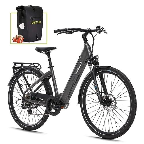 Elektrofahrräder : DERUIZ E-Bike Quartz, 28 Zoll Damen & Herren City Pedelec, Trekking Ebike 250W 40N.m BAFANG Motor, 48V / 13.4Ah / 644Wh Unterrohr-Akku hält bis zu 150km…