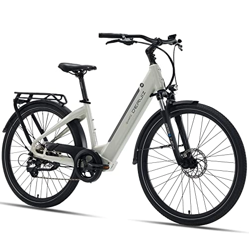 Elektrofahrräder : DERUIZ Quartz City Electric Bicycle 28 Inch, Trekking Pedelec E-Bike, Lithium-ion Battery 48V644Wh, Bafang Hinterradmotor 250W Driving Support 25 km / h, Weiß