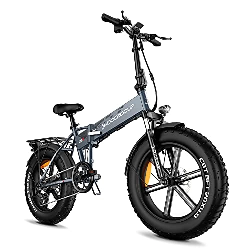 Elektrofahrräder : Docrooup DS2 Elektro Klapprad eBike für Erwachsene - e Bike Removable Battery 20Zoll 48V / 12AH Lithium Akku Fat Tires 4.0 Faltbares eBike für Damen und Herren[EU-Warenlager] (Grau)