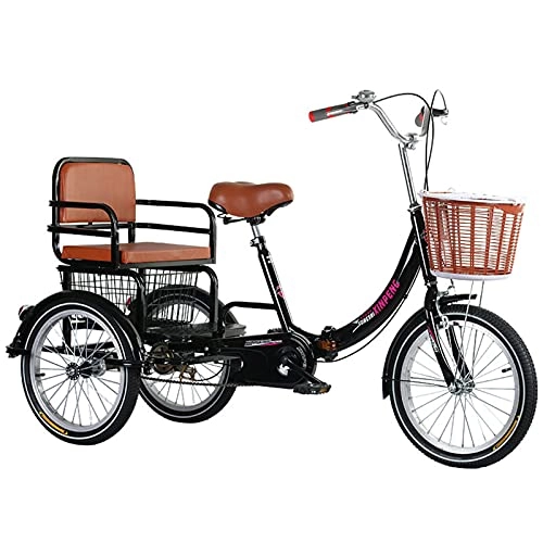 Elektrofahrräder : Dreiradfahrräder für Erwachsene, Ein dreirädriges Cruise-Bike mit einem vorderen Korb und einem hinteren Einkaufskorb, Klappfahrrad mit Rücksitz, Doppelbremssystem, für Männer und Frauen verwendet