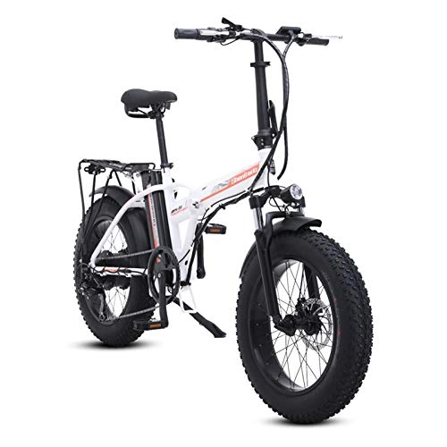 Elektrofahrräder : Dsqcai 20-Zoll-faltbares elektrisches Fahrrad, 500-W-Strandrad, 48-V-Wechselstrombatterie, maximales lasthaltiges 180kg, 7-Gang-Getriebe, Weiß