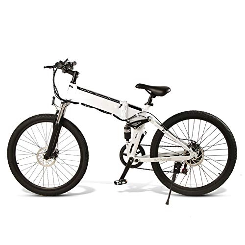 Elektrofahrräder : Dsqcai 26-Zoll-Elektrofahrrad, 21-Fach faltbares elektrisches Fahrrad, 48V 500W10AH Mountainbike Elektrisches Fahrrad, maximale Geschwindigkeit 30km / h, Weiß
