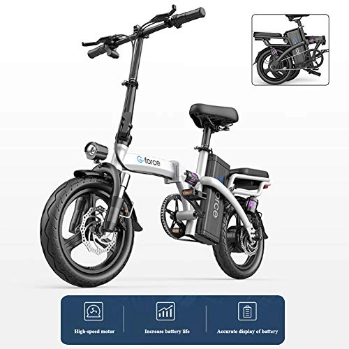 Elektrofahrräder : DT E-Bike Elektrofahrrad Klappräder 14" Vakuumreifen Räder Aus Aluminiumlegierung, 48V Autobatterie 400W Energierückgewinnungs-Wechselrichtermotor, Mit GPS-Ortungssystem, Weiß