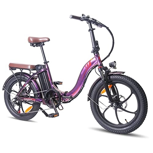 Elektrofahrräder : DuraB Klappbares E-Bike, 20 Zoll Elektrofahrrad 20"*3, 0 großer Reifen, 36 V 18AH Batterie, 250 W, faltbares Elektrofahrrad, 7 Geschwindigkeiten, Electric City Bike für Erwachsene (Violett)