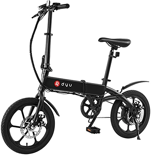Elektrofahrräder : DYU A1F Klappbares E-Bike - Tragbares 16" E-Bike Elektrofahrräder für Erwachsene, Höchstgeschwindigkeit 25KM / H 250W Hochgeschwindigkeits-Brushless-Motor 5, 2Ah Akku Reise 25-40KM