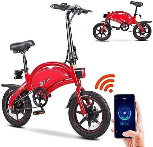 Elektrofahrräder : DYU Elektrofahrrad, 14 Zoll E-Bike Klappbar, Tragbares E-Bike mit LED-Display, Intelligente APP-Unterstützung, Falt-Pedelec mit Stoßdämpfer für Herren und Damen (Rot)