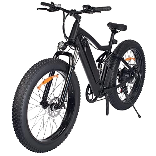 Elektrofahrräder : E-Bike 26“ | E-Mountainbike 7-Gang-Schalthebel & Hinterradmotor für 25 km / h | Fahrrad mit MTB Federgabel, LED Licht & Sportsattel | ONES1 (Schwarz)