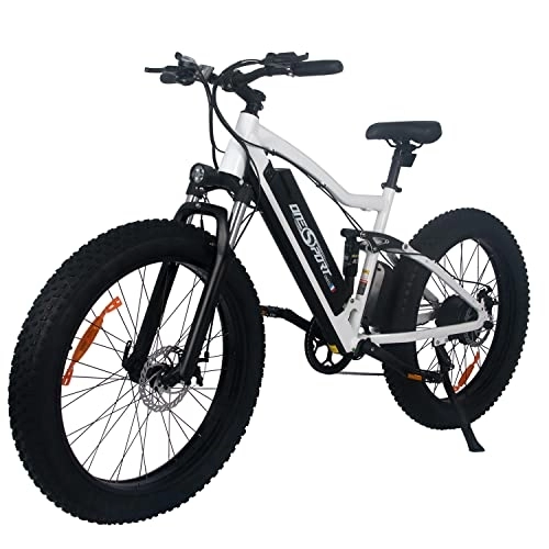 Elektrofahrräder : E-Bike 26“ | E-Mountainbike 7-Gang-Schalthebel & Hinterradmotor für 25 km / h | Fahrrad mit MTB Federgabel, LED Licht & Sportsattel | ONES1 (Weiß)