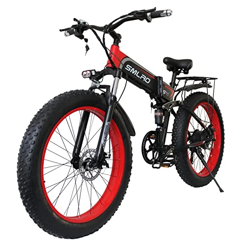 Elektrofahrräder : E-Bike E Mountainbike 26 Zoll Elektrofahrrad, Klapprad Elektro-Mountainbike Shimano 7 Gang Getriebe Vollfederung mit 48V 10, 4Ah Lithium-Akku, Doppelscheibenbremsen, Fette Reifen Mountain E-MTB (rot)