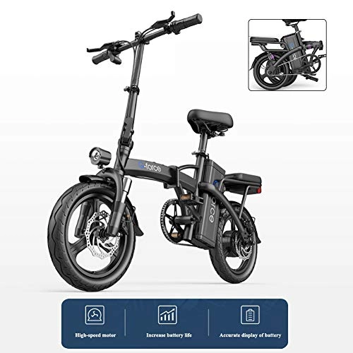 Elektrofahrräder : E-Bike Elektrofahrrad 14 Zoll Explosionsgeschützter Schlauchloser Reifen Elektrisches Fahrrad Mit Lithium-Akku 48V & 400W Energierückgewinnung des Wechselrichtermotors, Schwarz