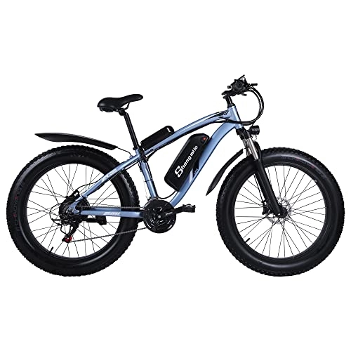 Elektrofahrräder : E-Bike Elektrofahrrad 26 * 4.0 Zoll Fat Reifen hydraulische Scheibenbremsen für Herren Damen (Blau)